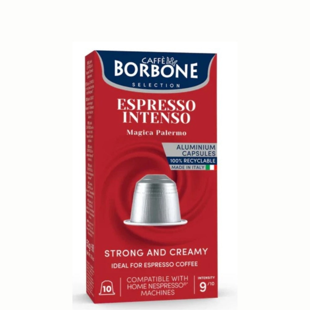 Cápsulas Borbone Espresso Intenso para Nespresso — intensidad 9/10, notas de almendra