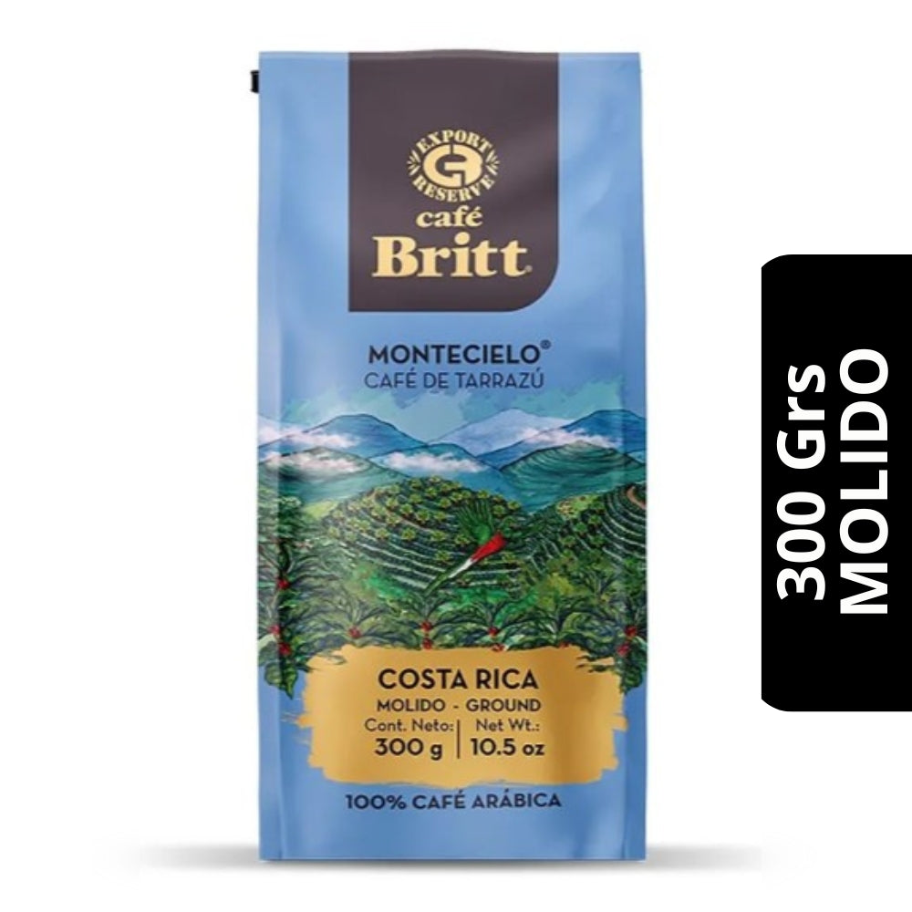 Café Britt Montecielo Tarrazú Molido 300g — 100% arábica de Costa Rica, tueste medio