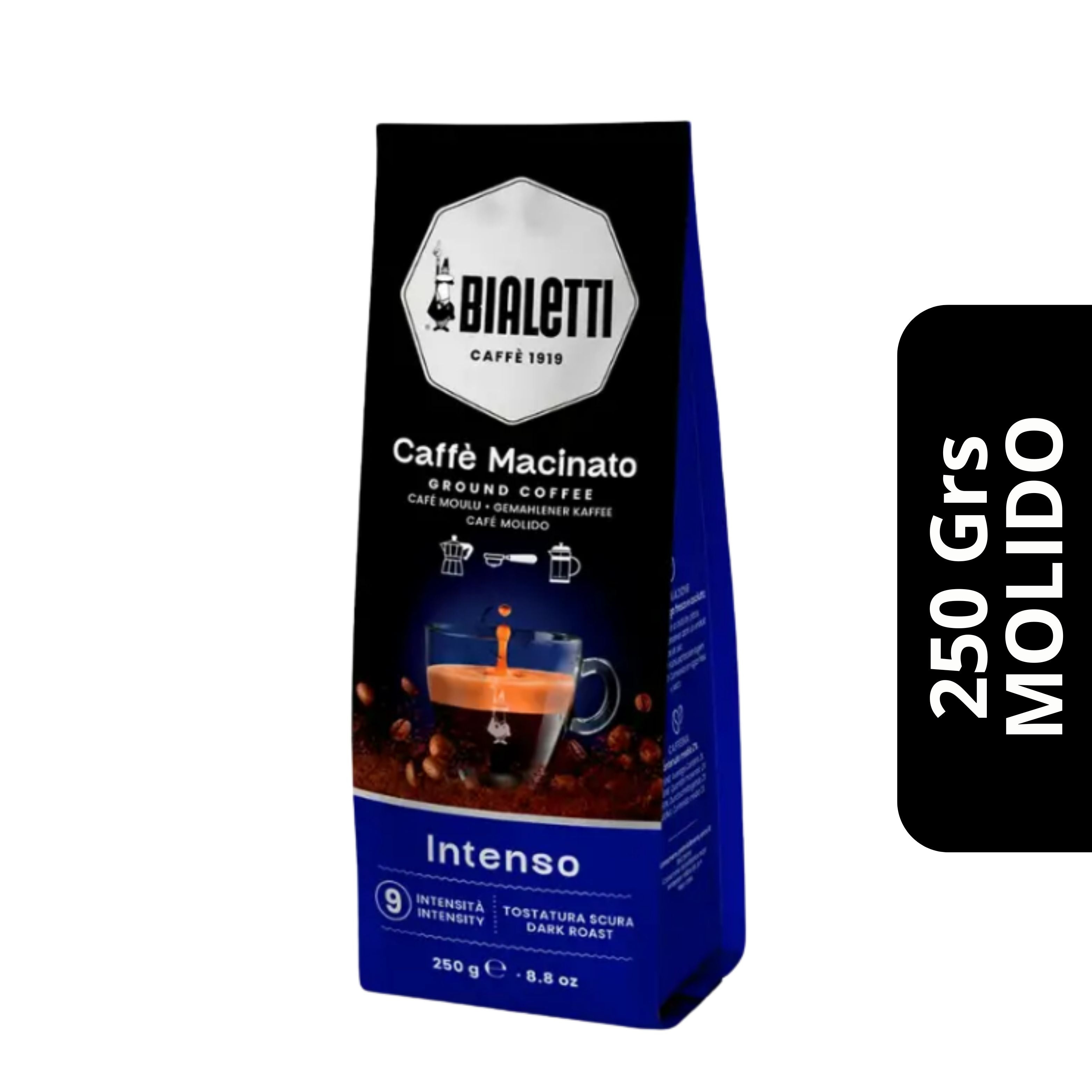 Café Bialetti Intenso Molido 250g — blend arábica y robusta, café fuerte y con carácter