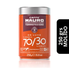 Café Caffè Mauro De Luxe Molido en Lata 250g — 70% arábica, notas florales y de cacao, envase hermético
