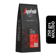 Café Segafredo Selection Molido 250g — mezcla italiana premium, notas de caramelo y frutos secos