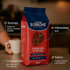 Caffè Borbone Espresso Intenso en Grano 1kg — blend 30% arábica y 70% robusta