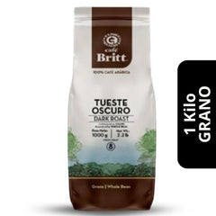 Café Britt Tueste Oscuro 100% Arábica en Grano 1kg — 100% arábica peruano, cuerpo robusto