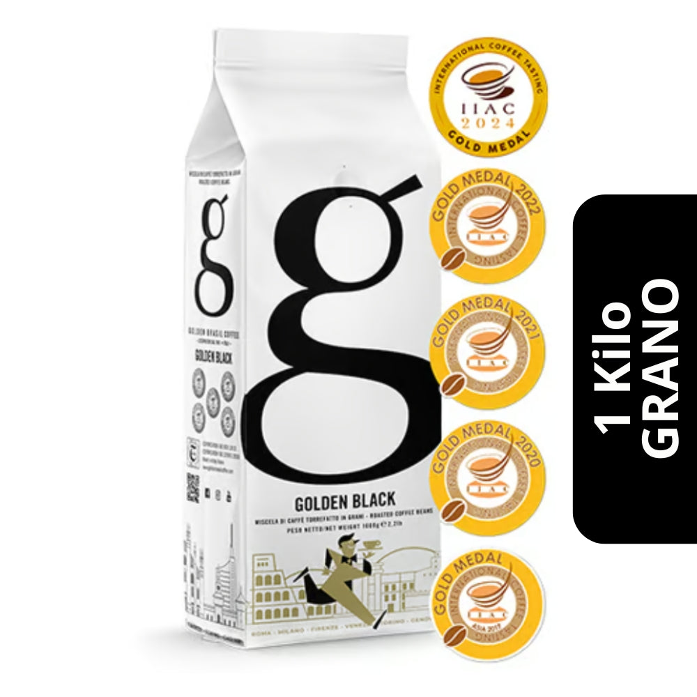Café Golden Black en Grano 1kg — blend arábica y robusta, tueste oscuro intenso