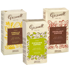 Pack Granell Sabores Molido 750g — Pistacho, Vainilla y Avellana, tres aromatizados 100% arábica