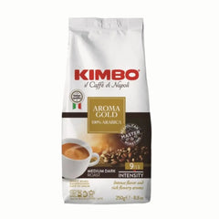 Café Kimbo Aroma Gold en Grano 250g — blend napolitano aromático, intensidad 9/13