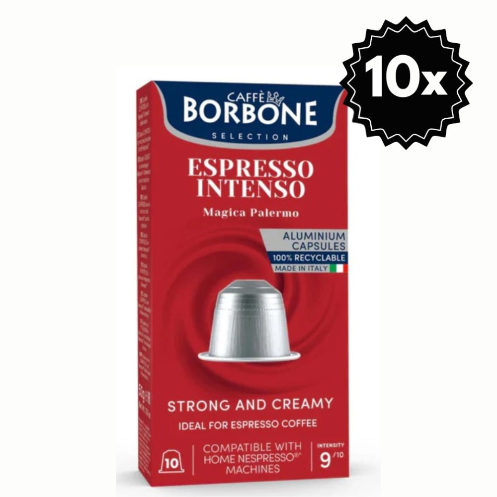 100 Cápsulas Borbone Espresso Intenso Nespresso — cápsulas Nespresso intensidad 9/10, notas de almendra