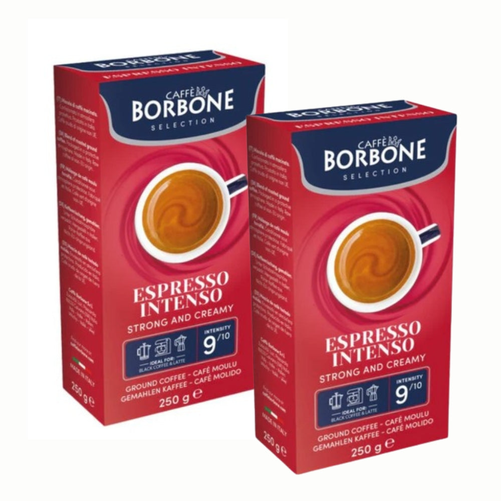 2x Café Borbone Espresso Intenso Molido 250g — blend 30% arábica y 70% robusta, intensidad 9/10