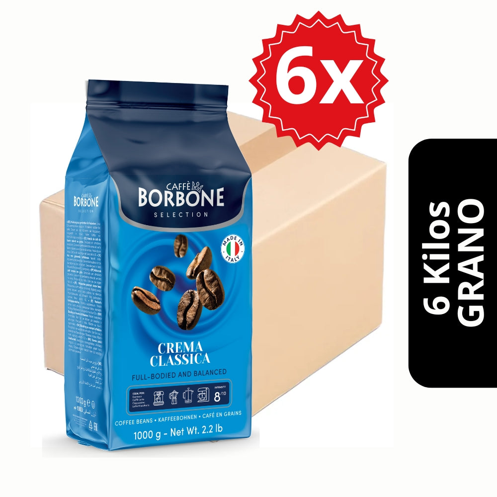 Pack 6kg Borbone Crema Classica en Grano — blend napolitano equilibrado para cafeterías
