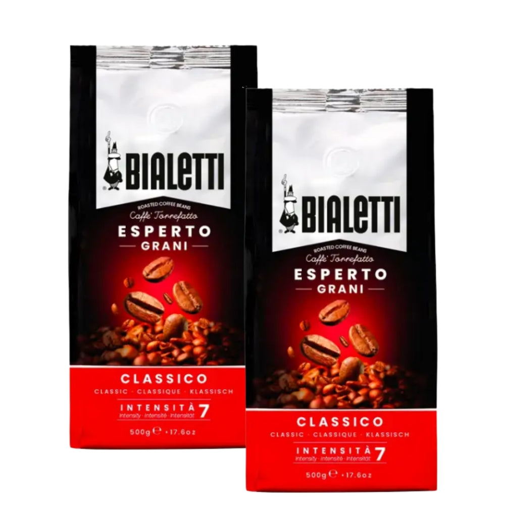 2x Bialetti Esperto Grani 500grs — blend 50% arábica y 50% robusta, tueste oscuro