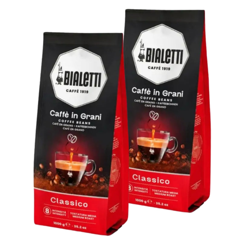 2x Café Bialetti Classico en Grano 1kg — blend 50% arábica y 50% robusta, para espresso equilibrado