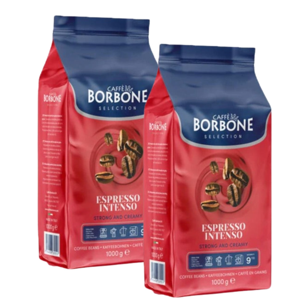 2x Café Borbone Espresso Intenso en Grano 1kg — blend 30% arábica y 70% robusta, intensidad 9/10