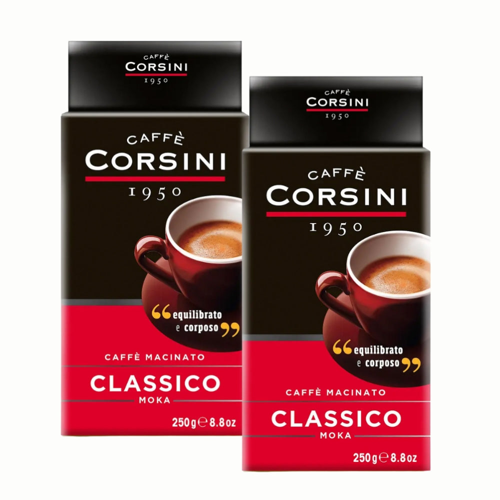 Pack 2x Café Corsini Classico Molido — 100% arábica para moka, intensidad 7/10
