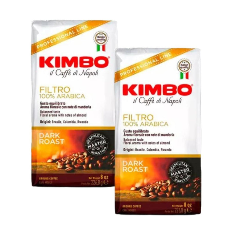 Pack 2x Café Kimbo Filtro Molido 100% Arábica — molienda para cafetera de filtro