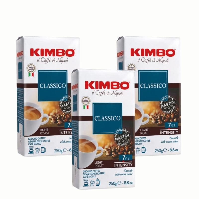 3x Café Kimbo Classico Molido 250g — blend napolitano equilibrado y aromático