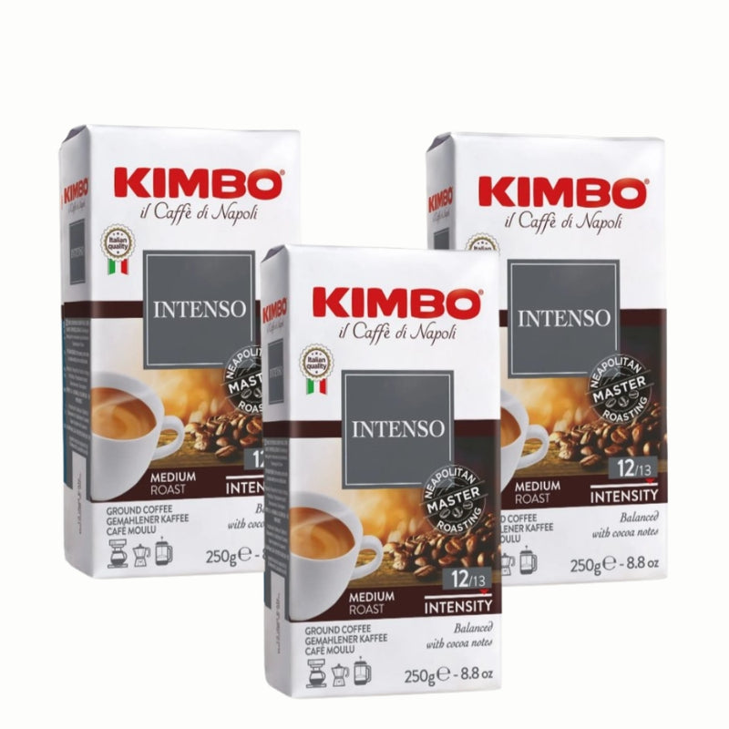 3x Café Kimbo Intenso Molido 250g — blend napolitano de cuerpo alto y aromas intensos