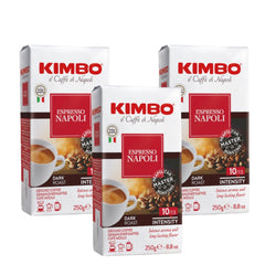3x Café Kimbo Napoli Molido 250g brick — molido napolitano 80% arábica y 20% robusta