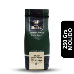 Café Britt Tueste Oscuro Perú Molido 250g — 100% arábica peruano, perfil intenso y ahumado