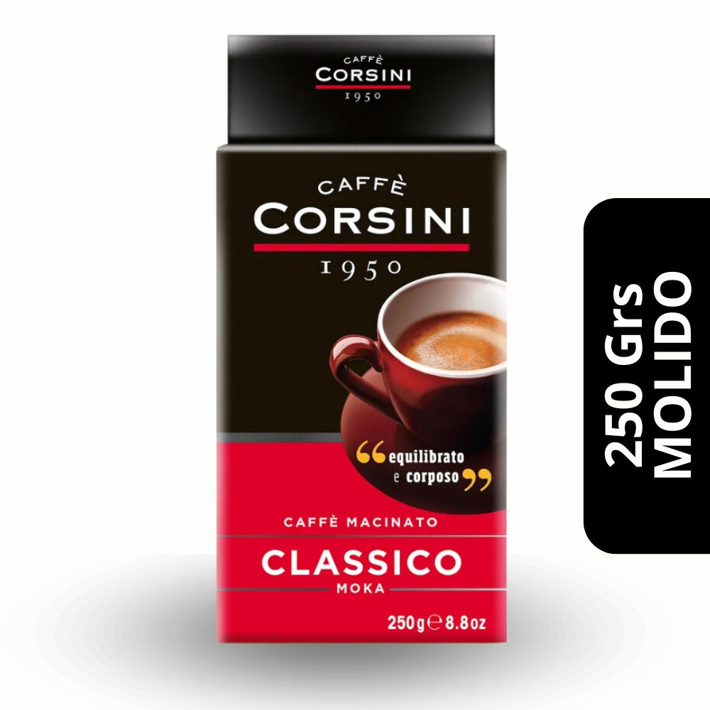 Café Corsini Classico Molido — 100% arábica para moka, intensidad 7/10