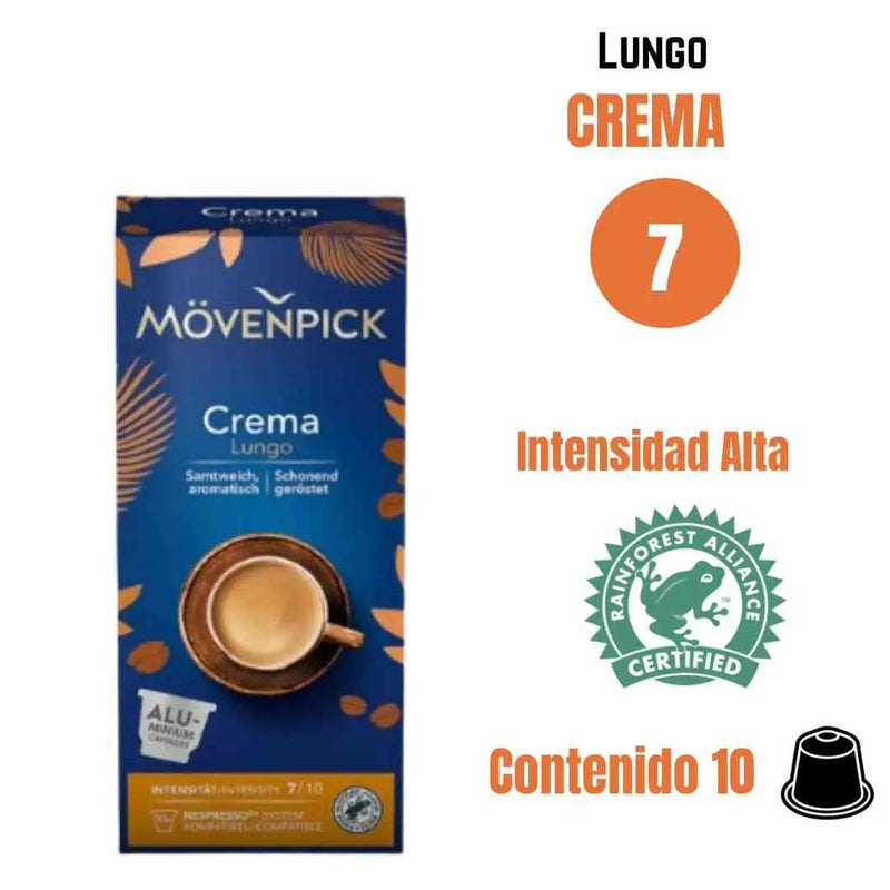 Mövenpick Crema Lungo cápsulas Nespresso® — cápsulas suizas, lungo cremoso y aromático