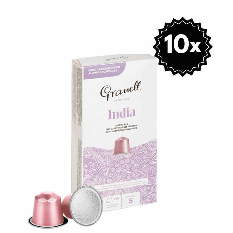 100 Cápsulas Granell India Nespresso — cápsulas Nespresso de India, notas especiadas y terrosas