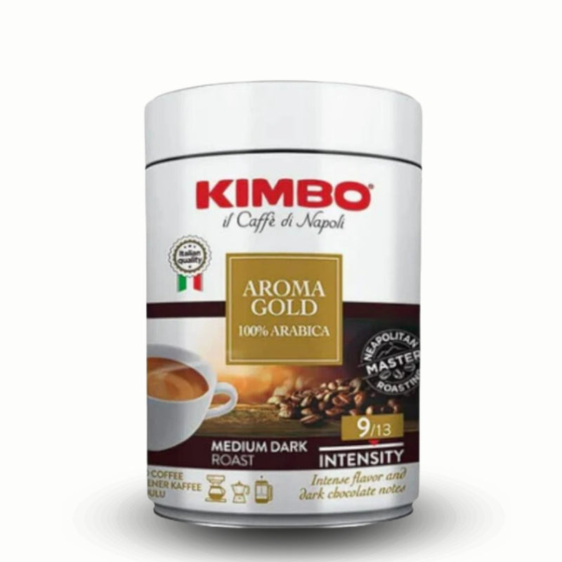 Café Kimbo Aroma Gold Molido 250g — blend napolitano aromático, intensidad 9/13