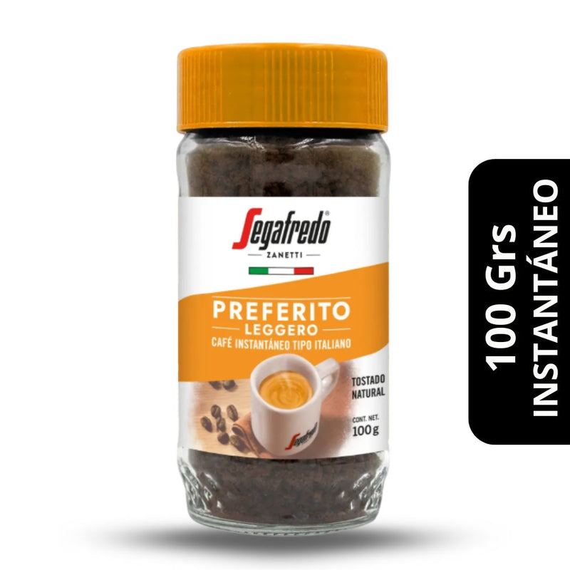 Café Segafredo Preferito Leggero Instantáneo 100g — perfil suave y aromático, dulzura equilibrada