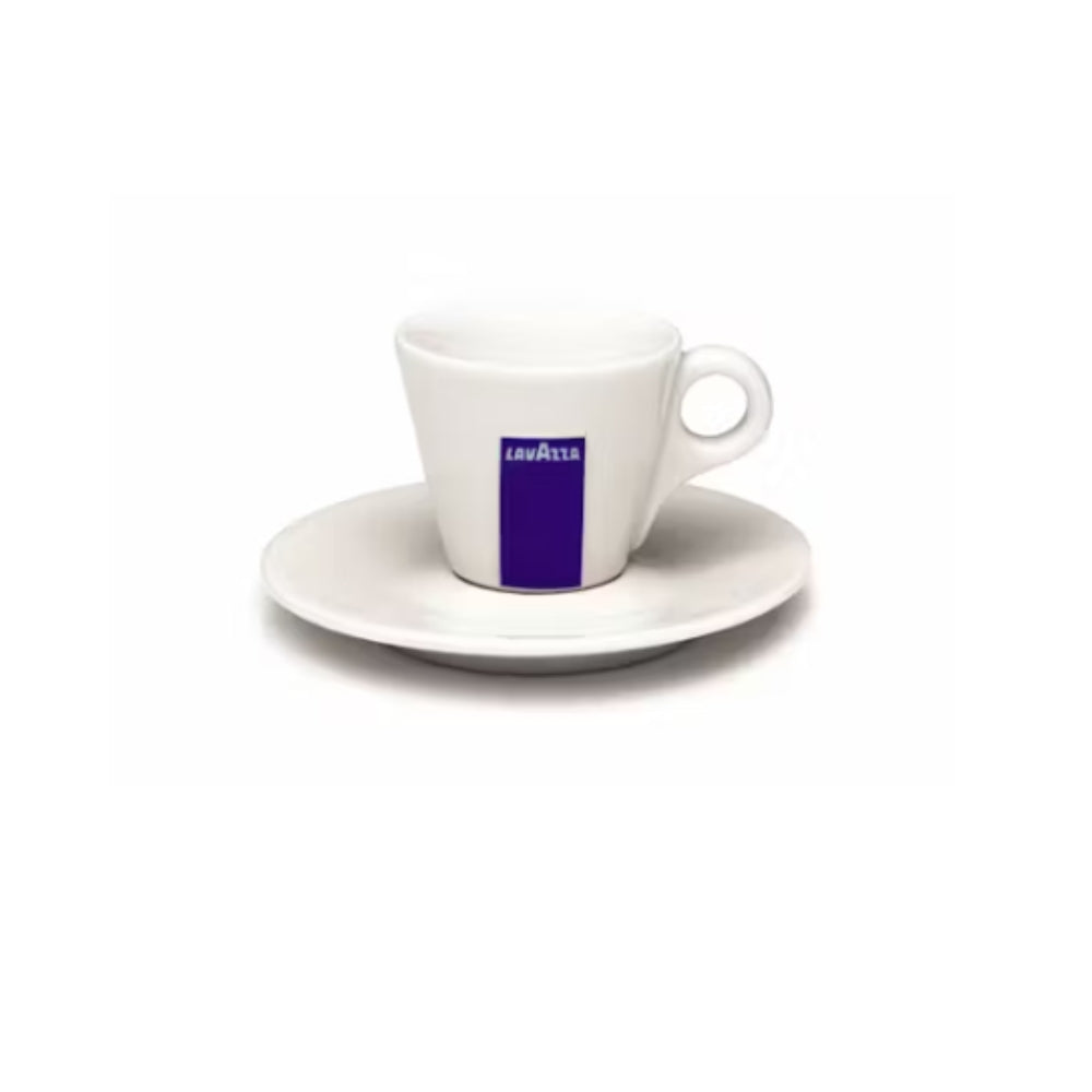 Taza Espresso Lavazza 80ml + Plato — porcelana italiana oficial, apta para lavavajillas