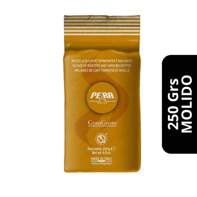 Café Pera Gran Gusto Molido 250g — blend 25% arábica y 75% robusta, cuerpo firme