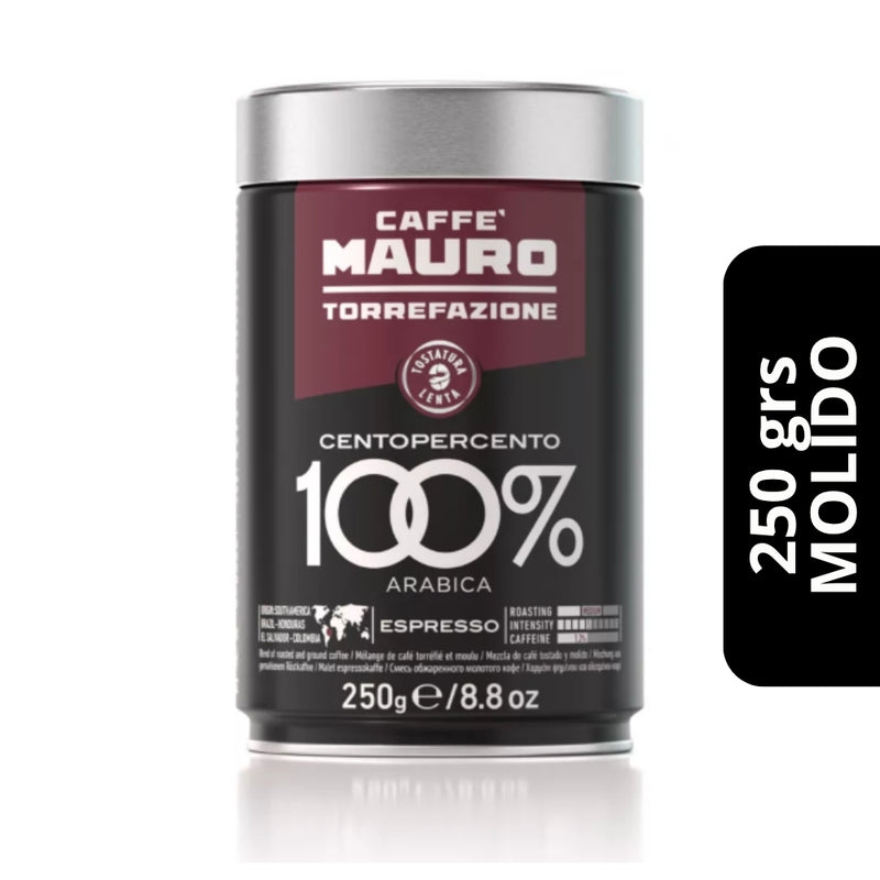 Café Caffè Mauro 100% Arábica Molido en Lata 250g — intensidad 5, notas cítricas y florales, envase hermético