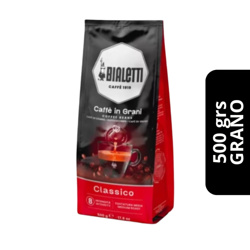 Café Bialetti Classico en Grano 500g — blend 50% arábica y 50% robusta, versátil