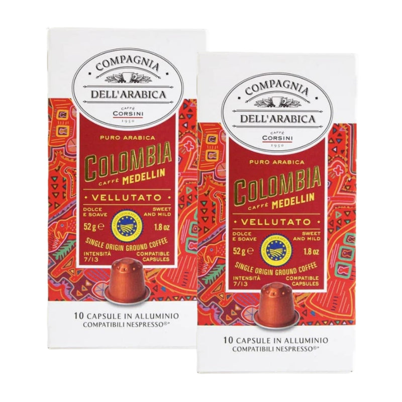 Pack 2x Cápsulas Corsini Colombia para Nespresso — 100% arábica, aluminio, notas florales
