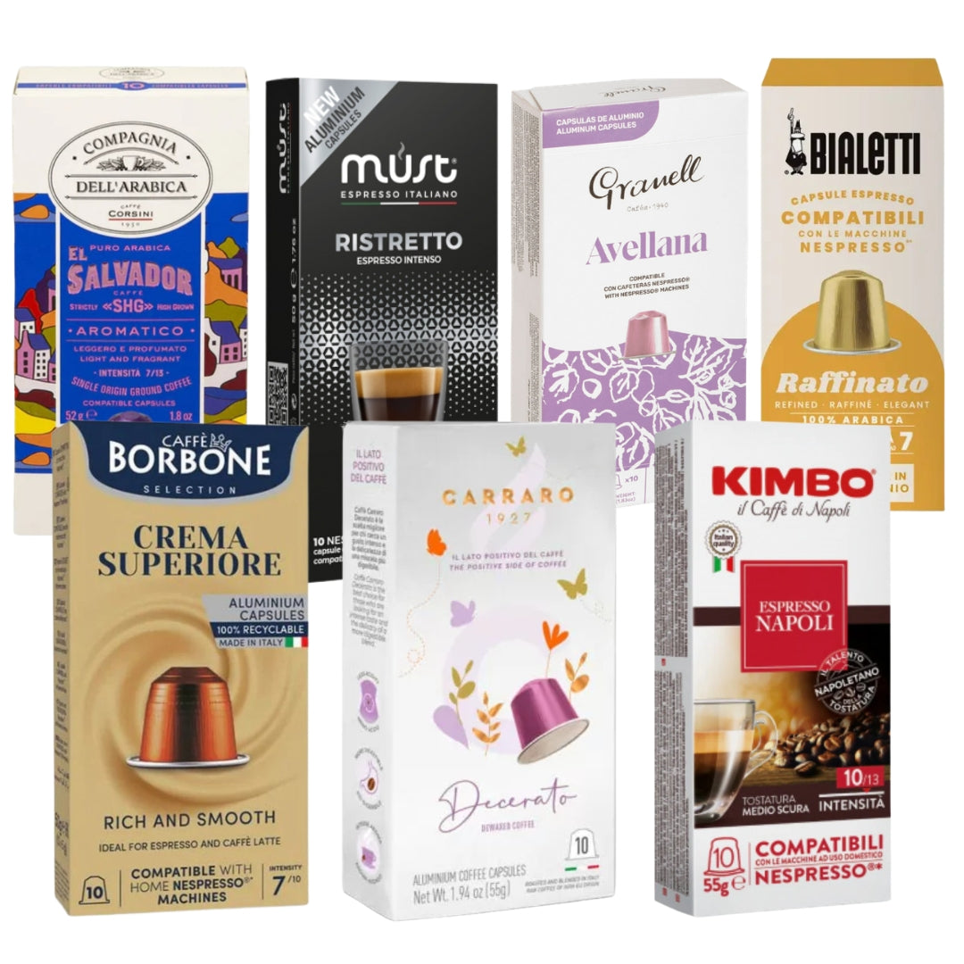 Pack Mix 7 Cajas Cápsulas Nespresso — variedad de marcas e intensidades