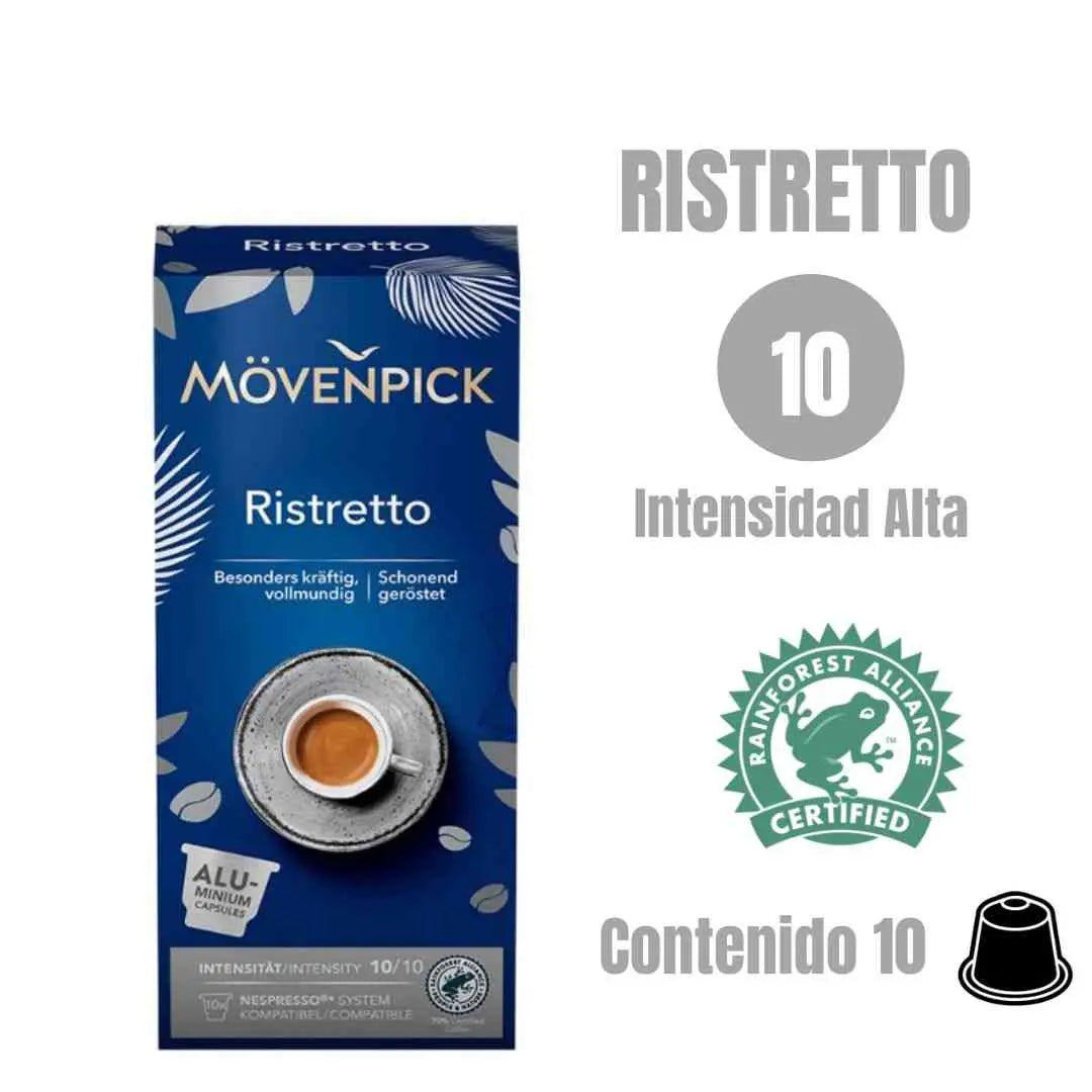 Mövenpick Ristretto cápsulas Nespresso® — cápsulas suizas, café corto e intenso