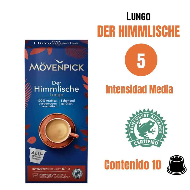 Mövenpick Der Himmlische Lungo cápsulas Nespresso® — cápsulas suizas, lungo celestial suave