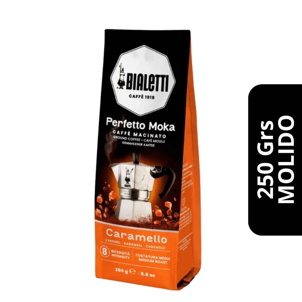Bialetti Perfetto Moka Caramelo — vista lateral del paquete
