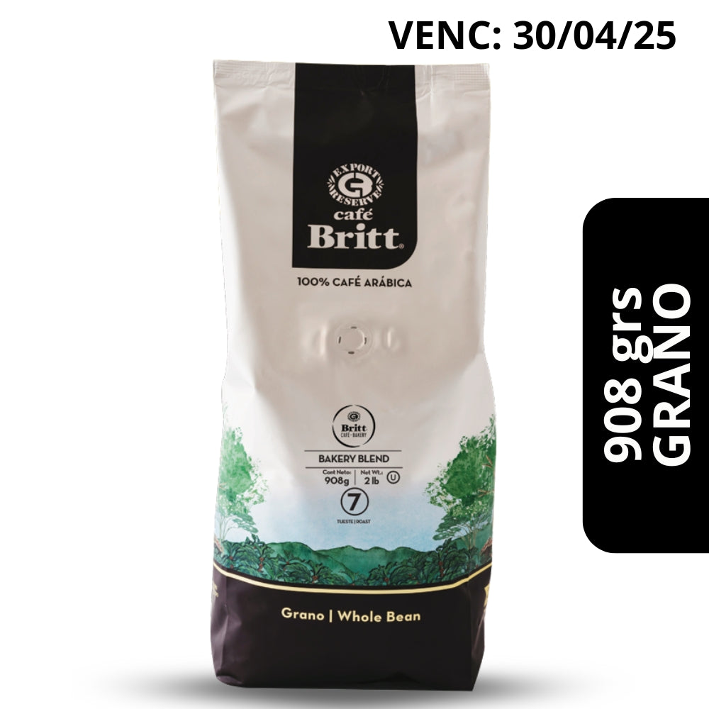 Café Britt Bakery Blend en Grano 908g — mezcla 100% arábica para acompañar repostería