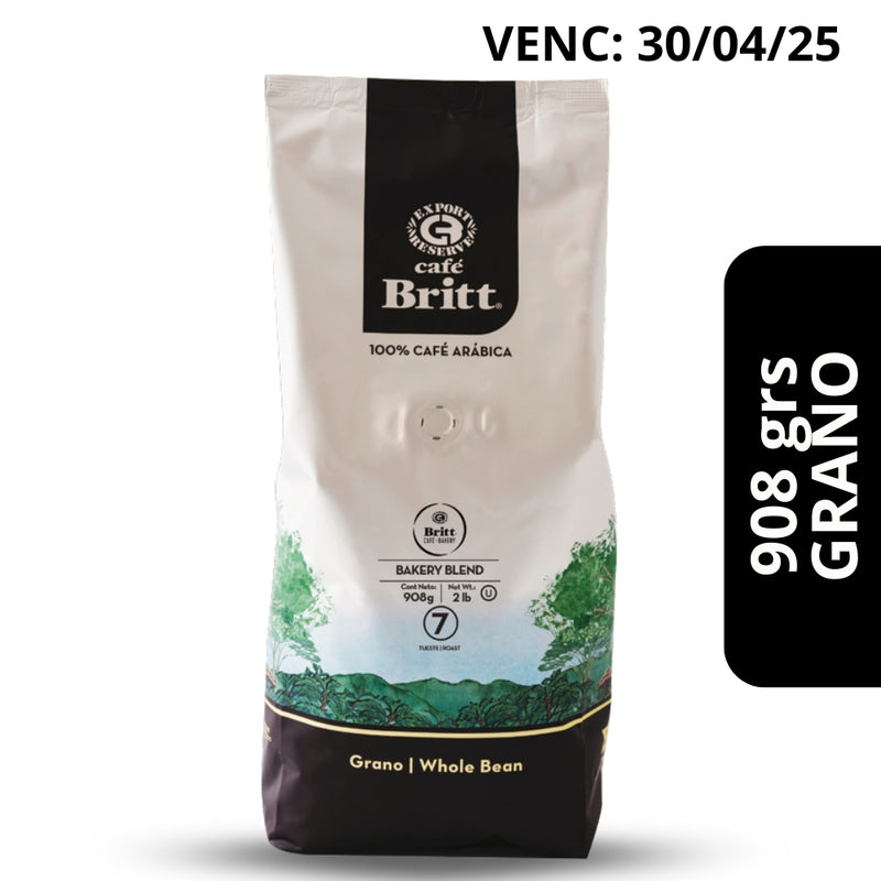 Café Britt Bakery Blend en Grano 908g — mezcla 100% arábica para acompañar repostería