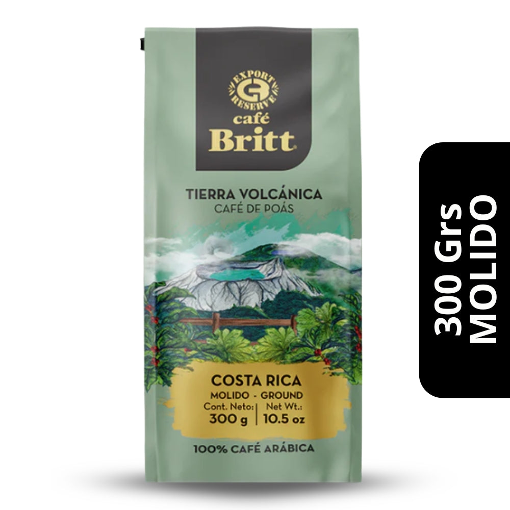Café Britt Tierra Volcánica Molido 300g — 100% arábica volcánico, tueste medio y cuerpo definido