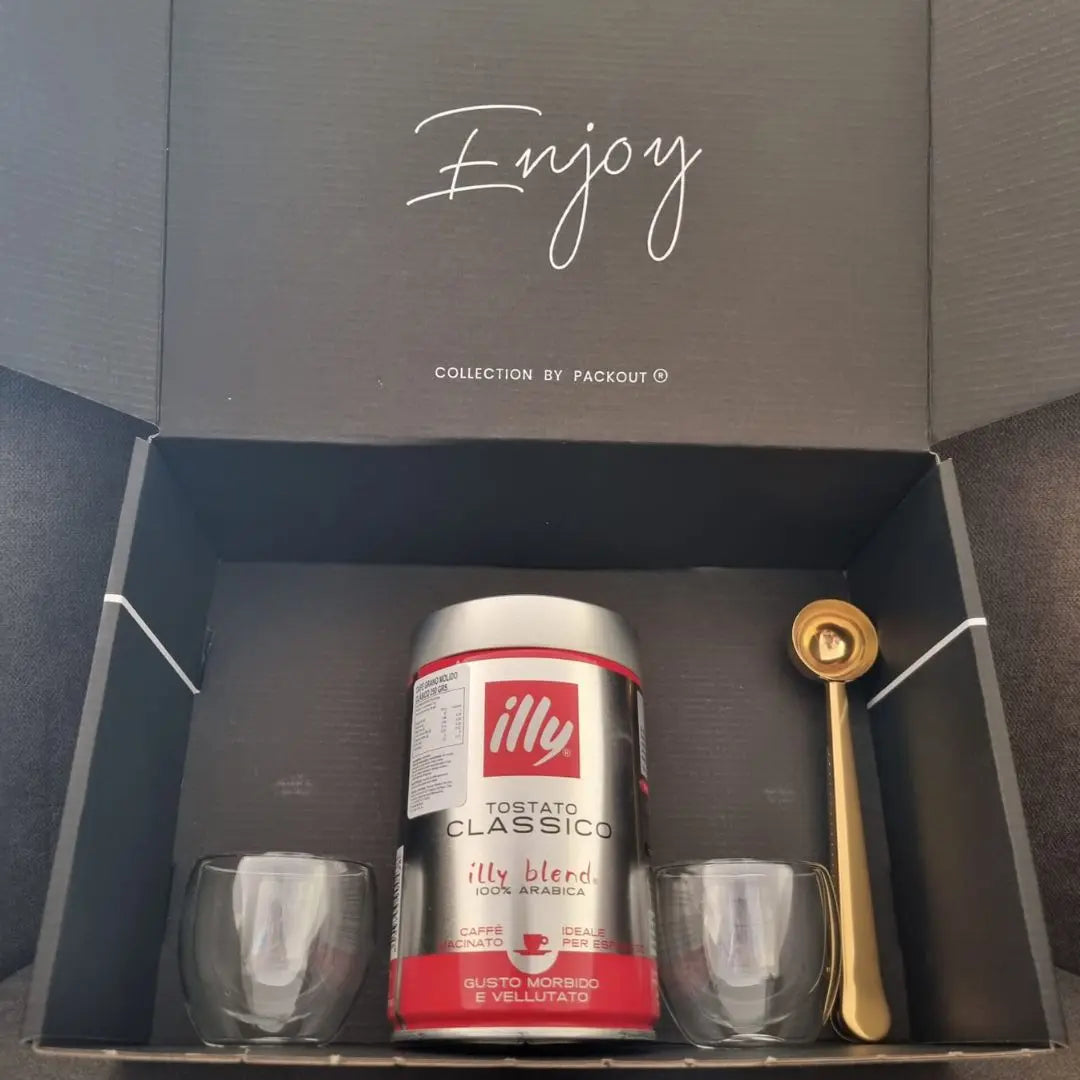 Gift Box Experiencia Café Illy Light — 2 tazas, cuchara dosificadora y molido Classico 250g