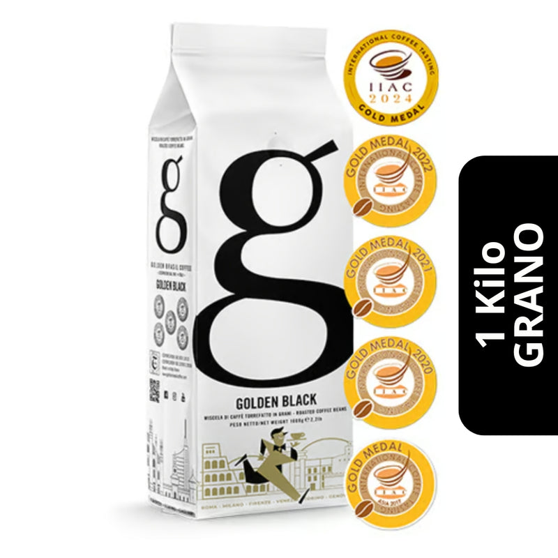 Café Golden Black en Grano 1kg — blend arábica y robusta, tueste oscuro intenso