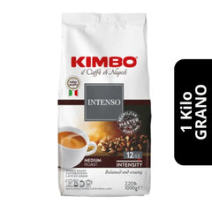 Kimbo Intenso en Grano 1kg — blend intenso y aromático, cuerpo alto y crema persistente