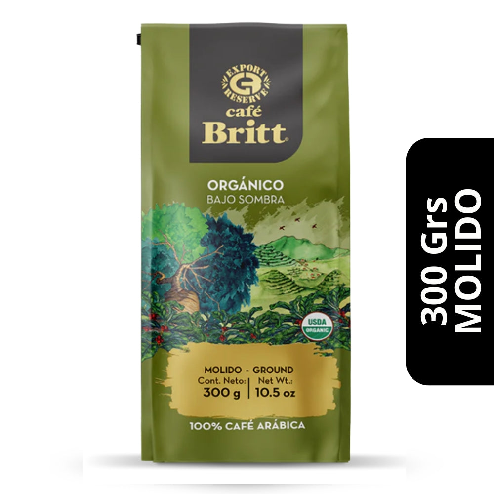 Café Britt Orgánico Bajo Sombra Molido 300g — 100% arábica orgánico cultivado bajo sombra