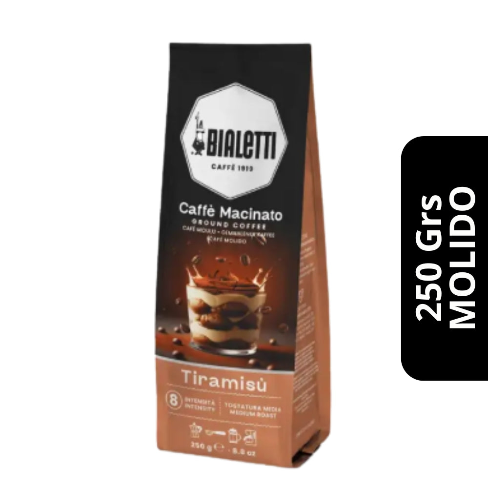Café Bialetti Tiramisu Molido 250g — sabor a tiramisú italiano, para moka, espresso y filtro
