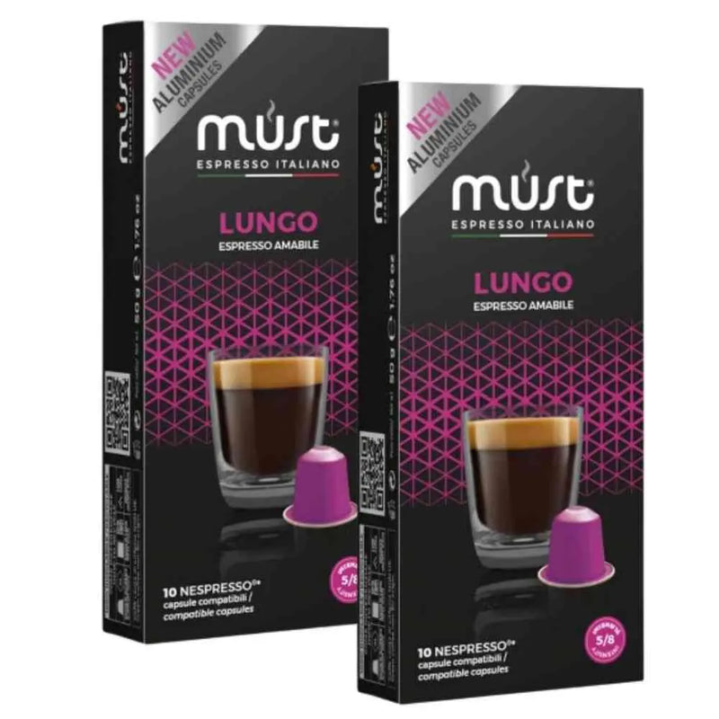 Pack 2x Cápsulas Must Lungo para Nespresso — notas de cacao y frutos secos tostados