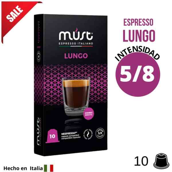 Cápsulas Must Lungo para Nespresso — notas de cacao, almendras especiadas y frutos secos